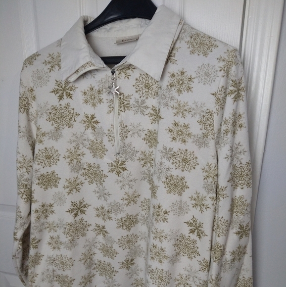 Baxter&wells woman white collared snowflake zip pullover shirt Size 1X - Picture 1 of 8